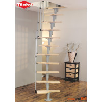 Raumspartreppe Twister mit 12 wechselseitig begehbaren Stufen aus Buche, inkl. einseitigem Bügelgeländer, für eine Geschosshöhe von 227,5 -  294 cm, Treppenbreite 60 cm, Metallteile pulverbeschichtet