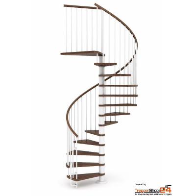 Spindeltreppe Nova CL &Oslash; 140 cm mit 10 Steigungen (9 Stufen + Podest) inkl. Gel&auml;nder mit Holzhandlauf, Buchenstufen versiegelt, f&uuml;r H&ouml;he 210,5 - 233 cm, Metallteile pulverbeschichtet.