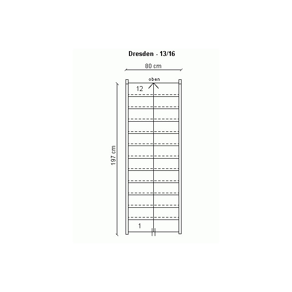 Eiche keilgezinkt / 13 Steigungen (12 Stufen) / 258 cm / 16 cm / 197 cm