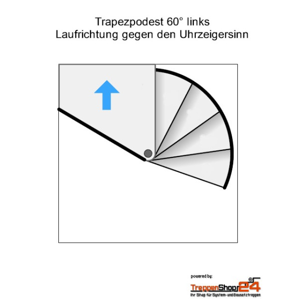 Eckpodest 60° links / gegen den Uhrzeigersinn